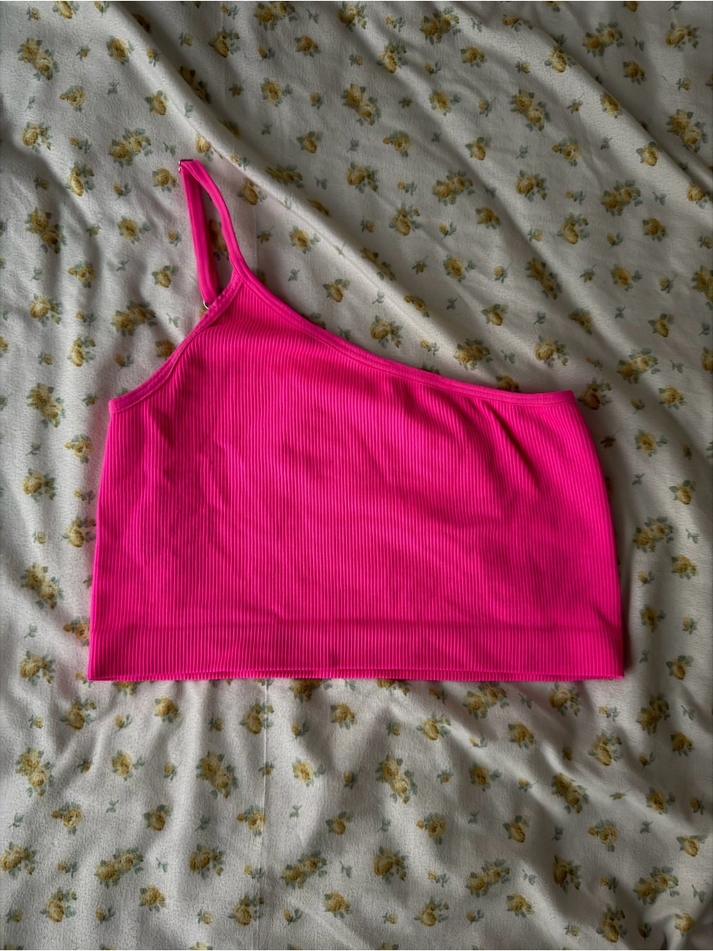 Better Be Hot Pink One-Shoulder Ribbed Crop Top